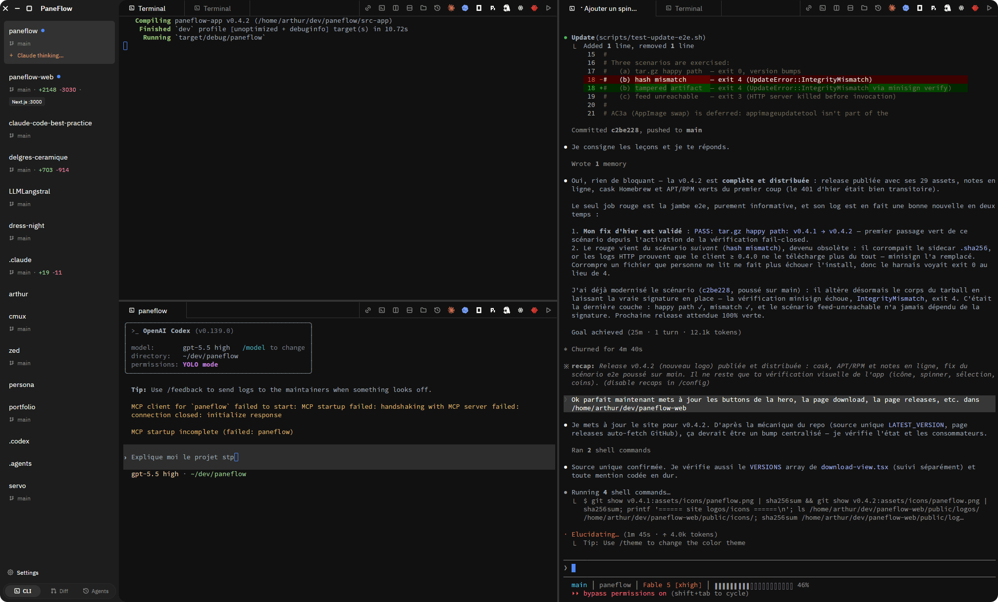 Paneflow grouping multiple coding agents, terminals, and diffs in one workspace