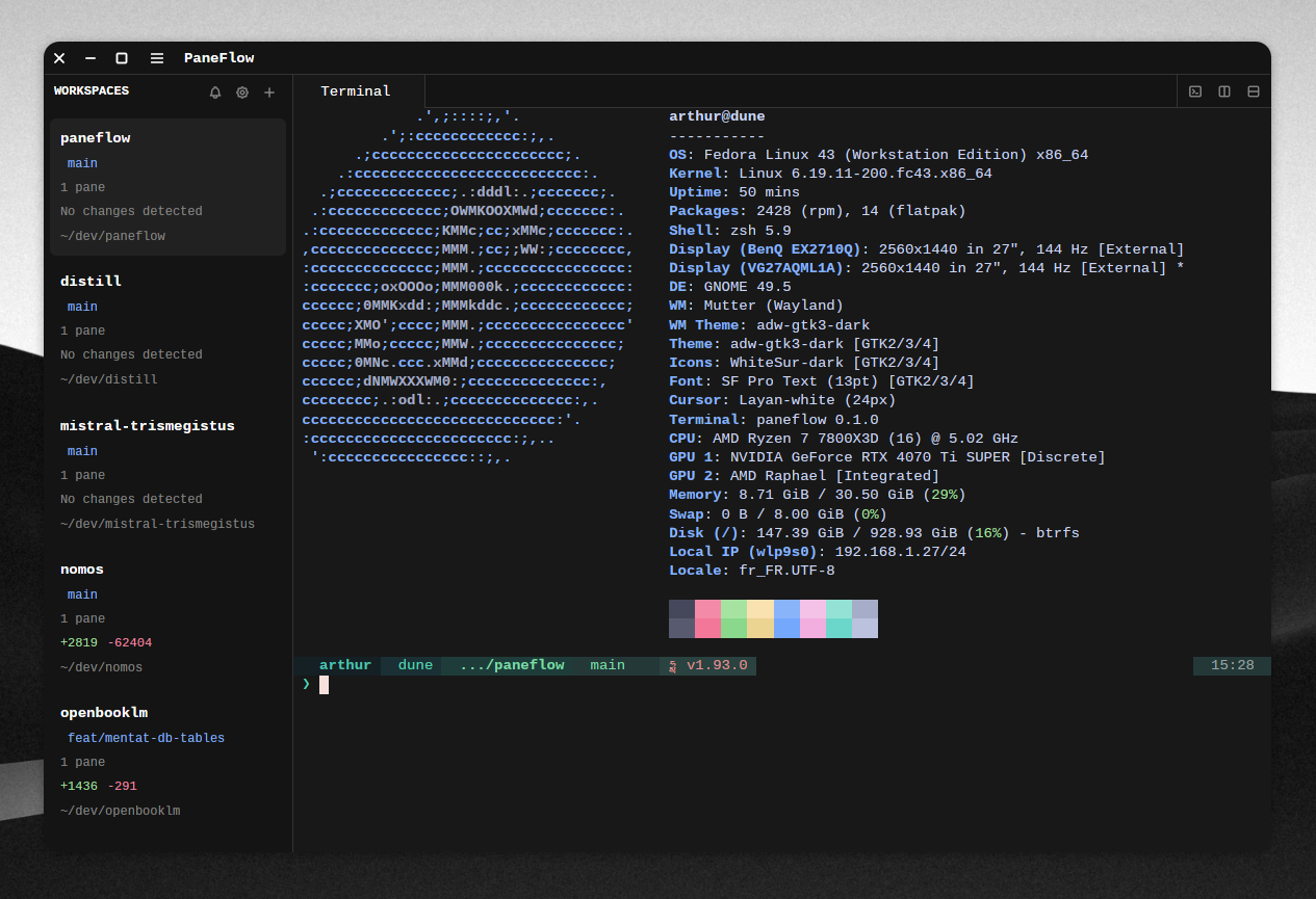 PaneFlow terminal multiplexer: split panes, workspaces, and GPU-accelerated rendering